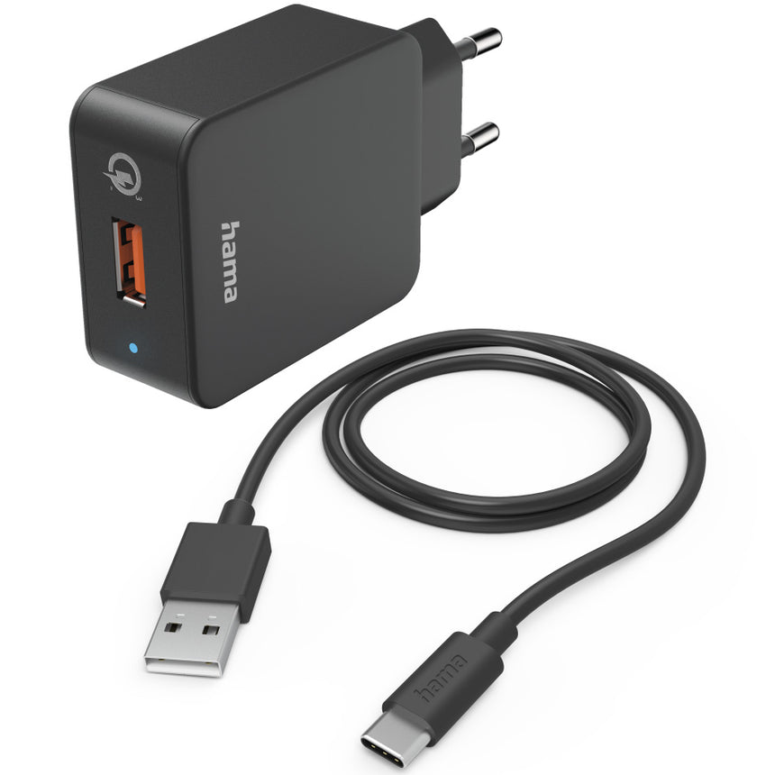 Set incarcator Hama, Qulacomm, USB-C,1.5m, Negru