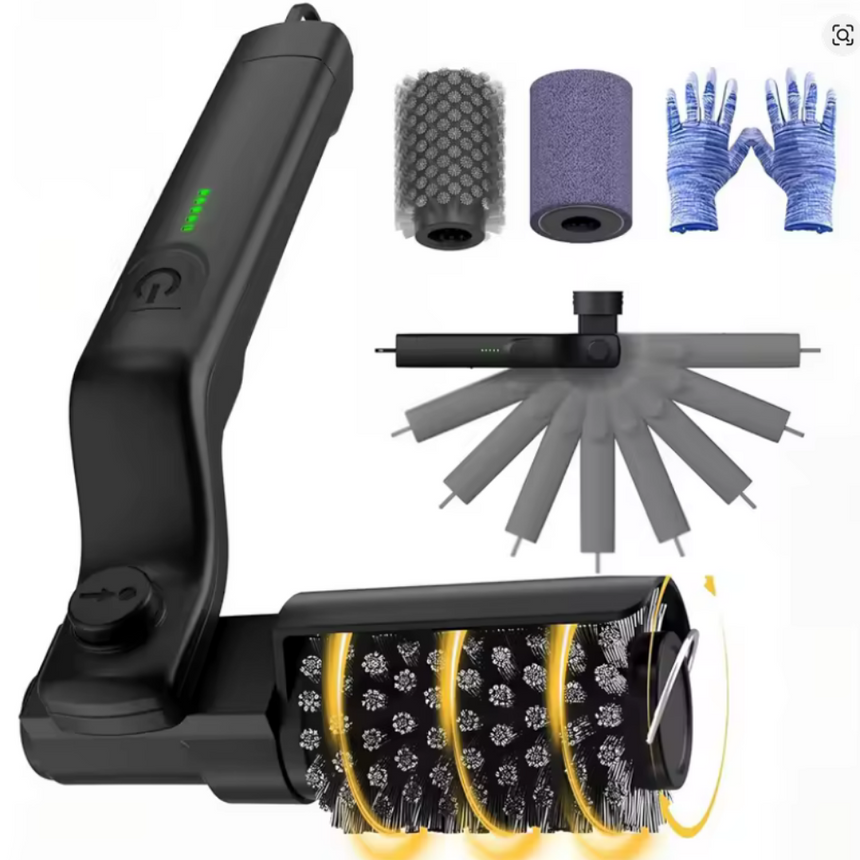 Perie Electrică Grill BBQ Reîncărcabilă, Curățare Rapidă 360°, Fără Fir, Cap Reglabil, Negru
