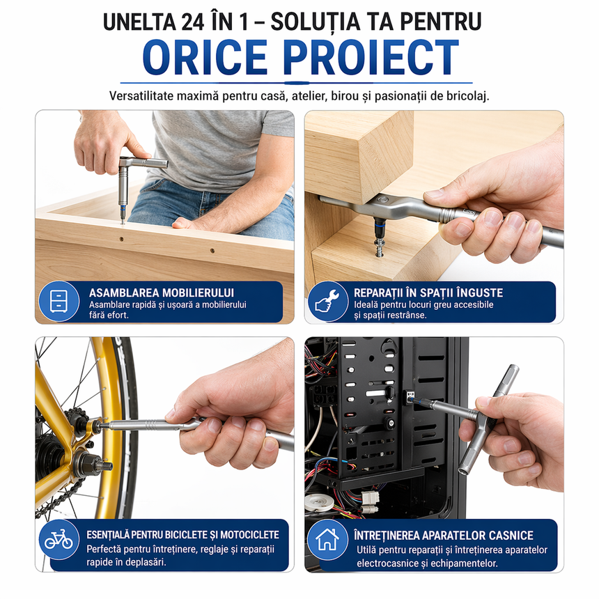 Șurubelniță Magnetică Profesională 24 in 1, cu Adsorbție Puternică – Bituri Precise, Fixare Stabilă, Ideală pentru Reparații și DIY, Gri