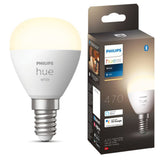 Bec LED inteligent Philips Hue P45, Bluetooth, Zigbee, lustra, E14, 5.7W, 470 lm, lumina alba calda (2700K), clasa energetica G