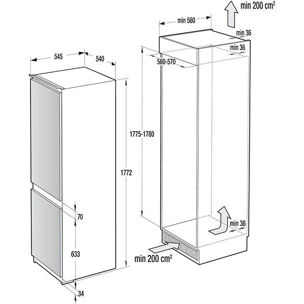 Combina frigorifica incorporabila GORENJE RKI4182E1, FrostLess, 260 l, H 177.2 cm, Clasa A++, Alb