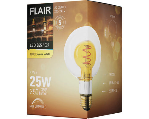 Bec Vintage Led Flair E27 4w, Glob G95 Auriu, Durata Viata 15.000 H