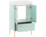 Set Sari, Include Baza Lavoar si Lavoar Ceramic, 50 cm, Verde Menta Cupru