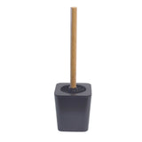 Suport si perie wc, Frandis, plastic/bambus, 11.5 x 11.5 x 39 cm, negru