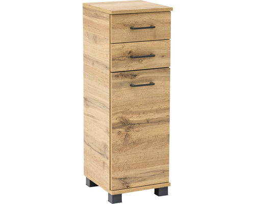Dulap Baie Asezat Nora 300, 1 Usa 2 Sertare, PAL, 30,3x88,6 cm, Stejar