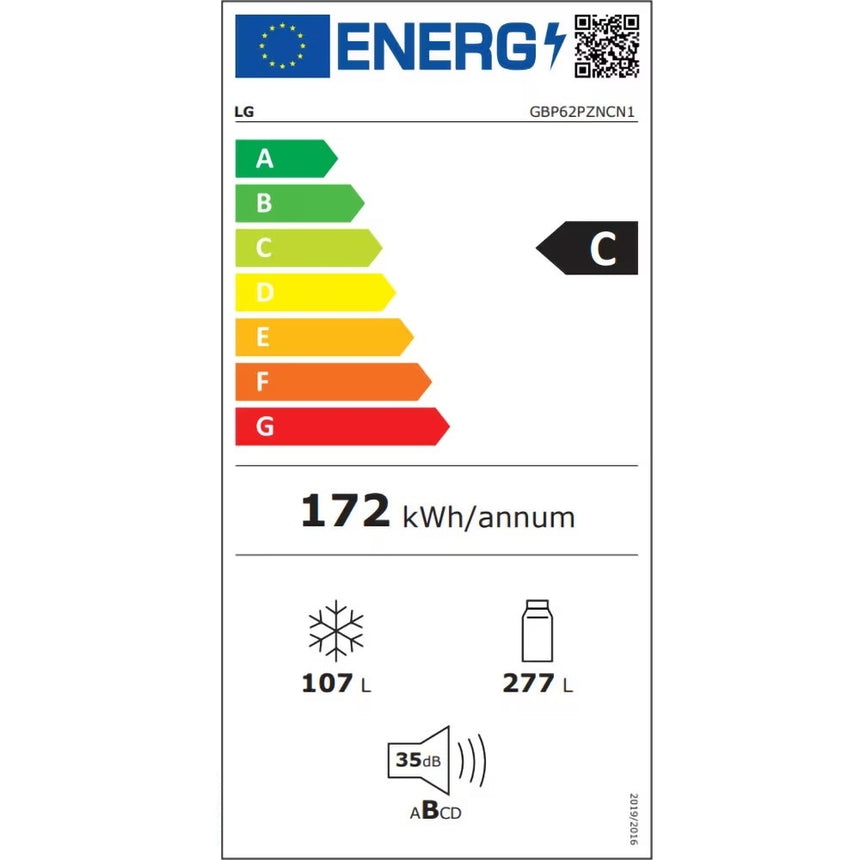 Combina frigorifica LG GBP62PZNCN1, 384 l, No Frost, Compresor Smart Inverter, DoorCooling+, Clasa C, H 203 cm, Argintiu