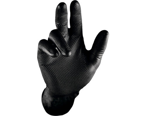 Set 50 bucati Manusi negre Grippaz, Nitril, groase si rezistente L