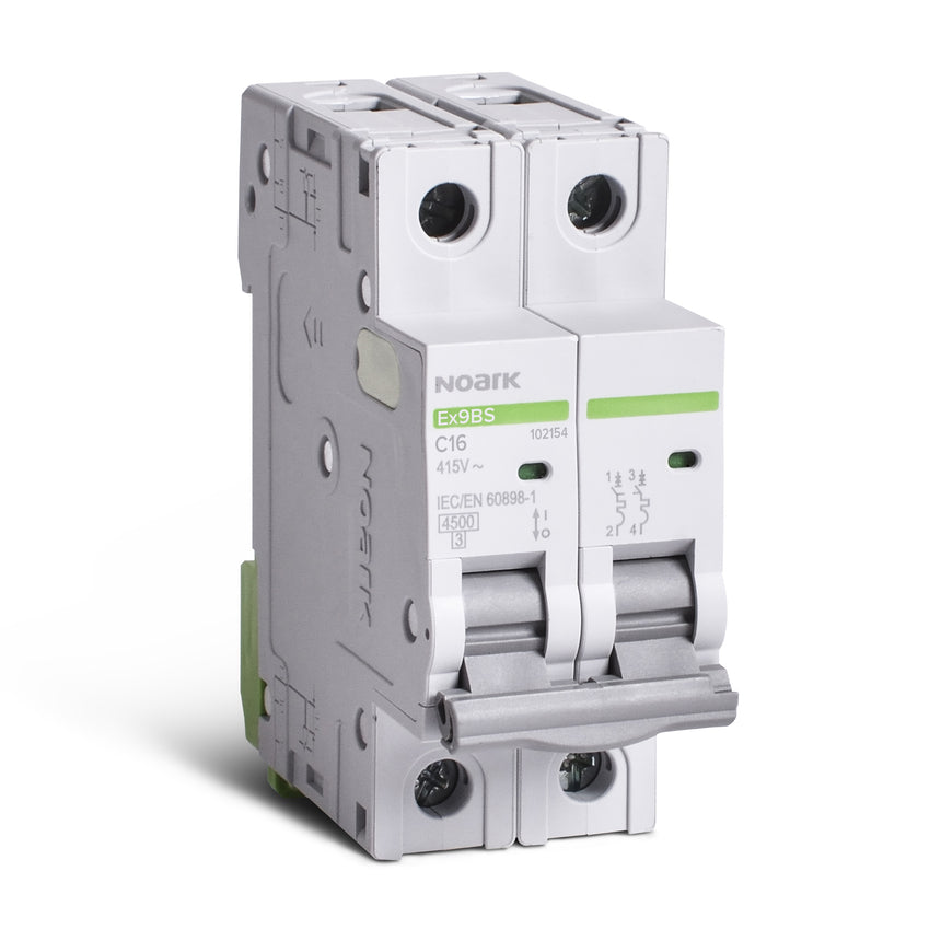 Siguranta automata modulara Noark 102154, 2P, 2 module, amperaj 16A, tensiune alimentare 400 V, clasa de protectie IP 20, 240 g, curba C, Noark, Alb