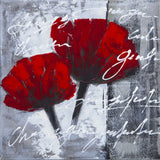 Tablou pictat manual Flori rosii, 40 x 40 cm