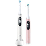 Set 2 x Periuta de dinti electrica Oral-B iO6 cu Tehnologie Magnetica si Micro-Vibratii, Inteligenta artificiala, Display led interactiv, Senzor de presiune Smart, Timer vizibil, 5 moduri, 1 incarcator, Alb/Roz