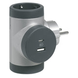 Adaptor rotativ pentru priza Legrand Revolution L694524, USB tip A si C, 3A-5V 15W, 2 prize, 16A, Aluminiu/Gri inchis
