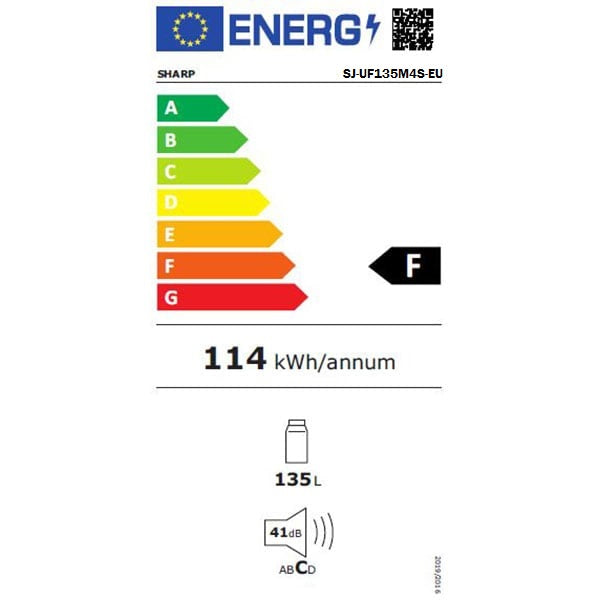 Frigider cu o usa SHARP SJ-UF135M4S-EU, 135 l, H 83.8 cm, Clasa F, Direct Cooling, Argintiu