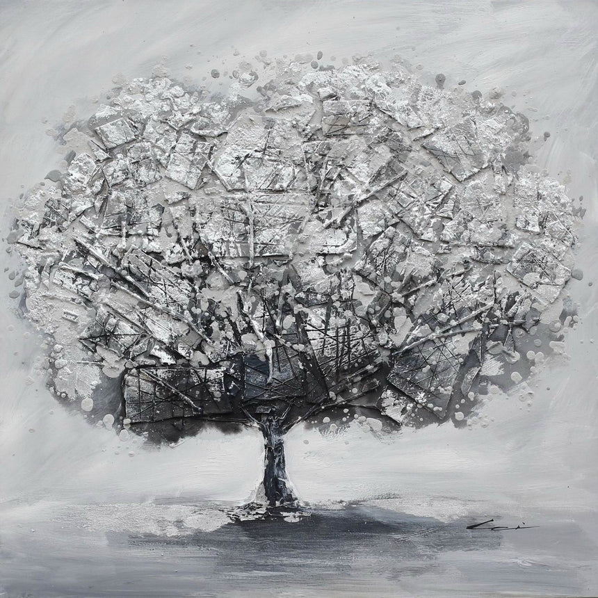 Tablou pictat manual Memory Tree, 80x80cm