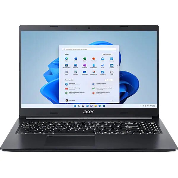 Laptop ACER Aspire 5 A515-45-R3XV, AMD Ryzen 3 5300U pana la 3.8GHz, 15.6" Full, 8GB, SSD 256GB + HDD 1TB, AMD Radeon Graphics, Windows 11 Home, Negru