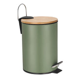 Cos metal de gunoi cu pedala, 3 litri, cu capac bambus natural, galeata detasabila, Frandis, verde maslin/natur P354363