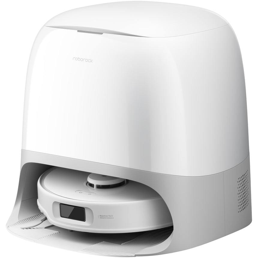 Robot de aspirare Roborock Qrevo Curv 5A1 QRCS02-00, 18500 PA, tehnologie HyperForce, mop FlexiArm 200rpm, AdaptiLift, sistem Dual Anti-Tangle, dock multifunctional 3.0, autocuratare cu apa fierbinte, uscare cu aer cald, alb/gri