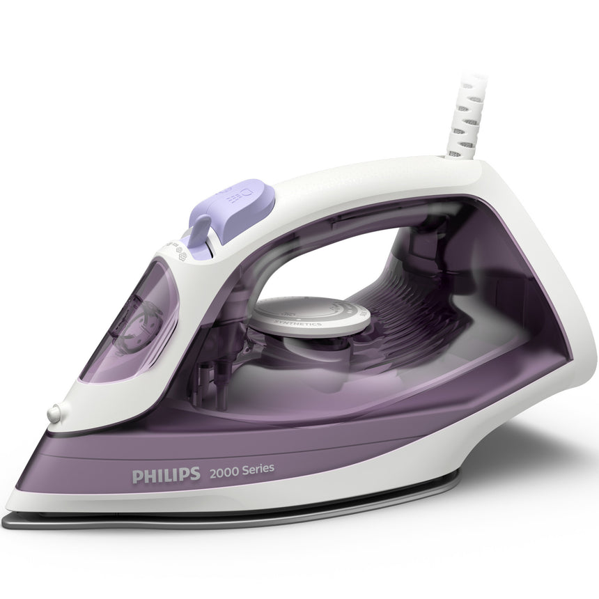 Fier de calcat Philips DST2020/30 Seria 2000, 2000W (240V), debit de abur 25g/min si jet de abur 110g/min, 4 setari de abur, talpa ceramica, sistem anti-picurare, Calc Clean, capacitate rezervor 250ml, violet