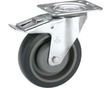 Roata Pivotanta Plastic & Cauciuc Plin Tarrox Ø100mm, Placa Fixare 105x85 Mm, Cu Rulment, Frana Si Blocare Directie