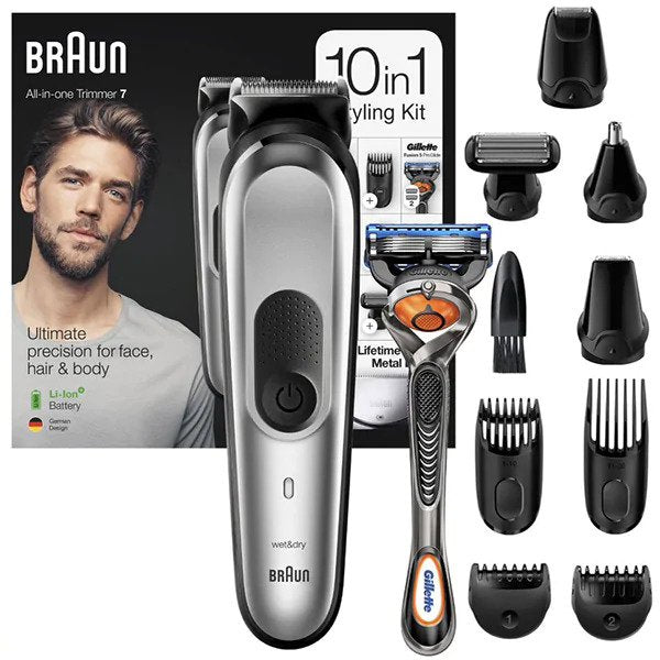 Trimmer 10 in 1 multifunctional pentru ingrijirea parului corporal, Braun MGK7220, 13 optiuni de reglare a lungimii, timp de functionare 100 de minute, gri