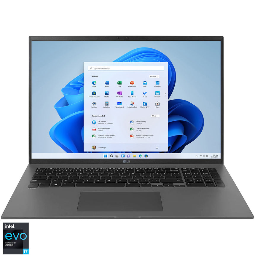 Laptop LG Gram 17Z90Q cu procesor Intel Core i7-1260P, 17.3" WQXGA (2560*1600), 16GB DDR5, 1 TB SSD, Intel Iris Xe Graphics, Windows 11 Home Plus, Obsidian Black