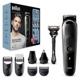 Aparat de tuns multifunctional Braun MGK5360 Wet&Dry, 13 de setari pentru lungime, 8 in 1, 4 piepteni, 2 accesorii extra, Aparat de ras Gillette, Saculet de voiaj, Negru/Argintiu