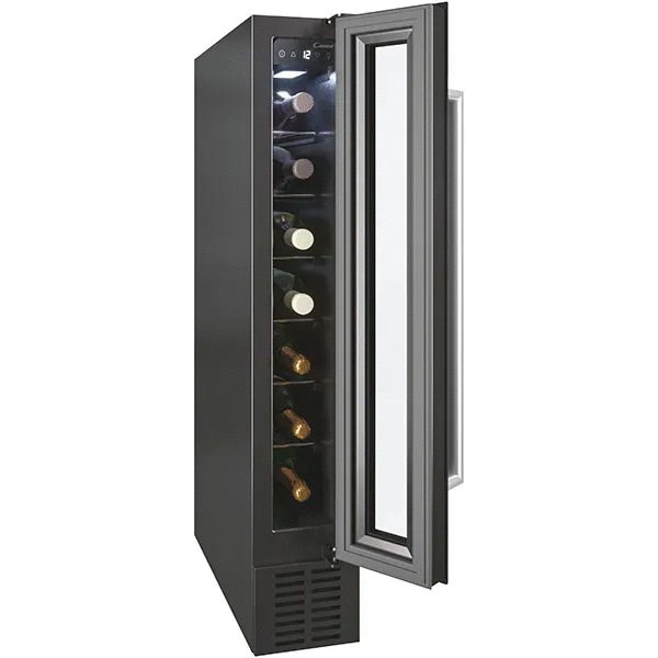 Racitor de vin Candy CCVB 15/1, 6 rafturi, 7 sticle , Ventilator, Iluminare Led, Clasa G, Negru