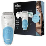 Epilator, Braun, SES5-610 Wet & Dry, 28 pensete, timp de functionare 30 minute, prindere anti-alunecare, 2 trepte de viteza, Alb/Albastru