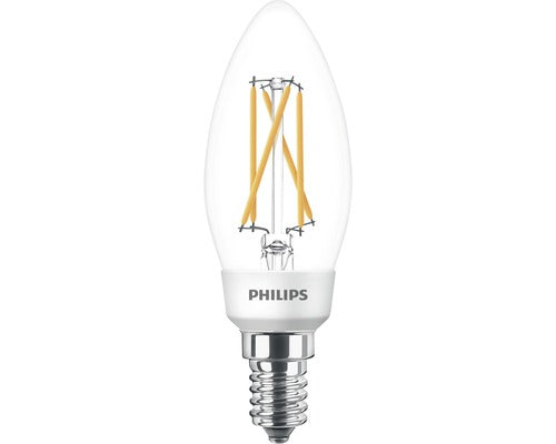 Bec LED Philips B35, E14, 5W (40W), 470 lm, temperatura lumina reglabila, Clasa energetica F