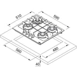 Plita incorporabila Franke FHMA 604 3G DC XS C, Gaz, 4 Arzatoare, Dubla Coroana, Aprindere electronica, Valva de siguranta, Arzatoare si gratare fonta, 60 cm, Inox