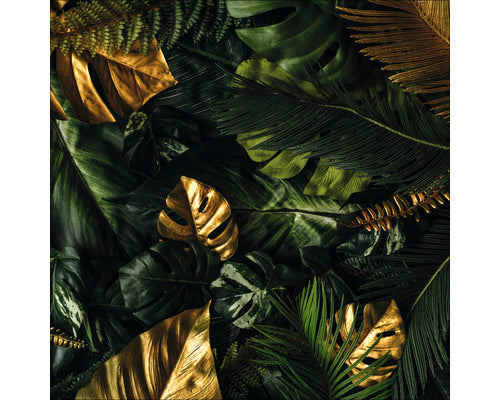 Tablou Sticla Green-gold Foliage 30x30 Cm