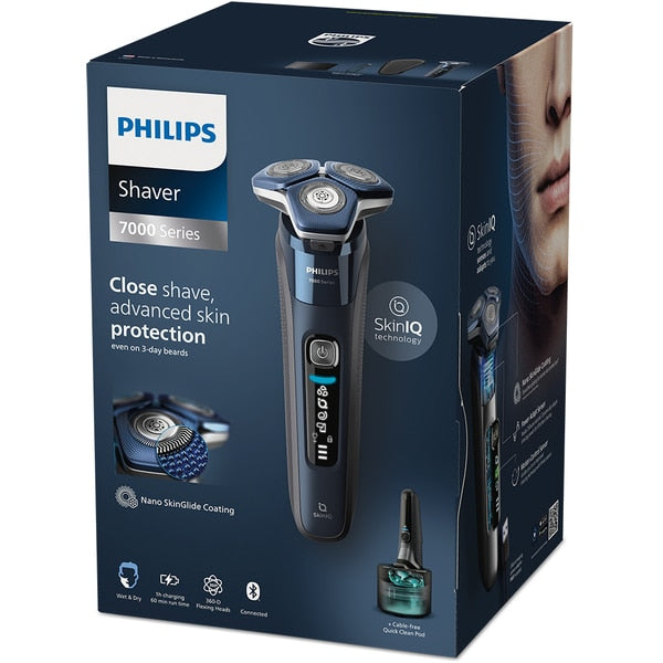 Aparat de ras PHILIPS Shaver Series 7000 S7885/50, acumulator, autonomie 60 min, SkinIQ, albastru