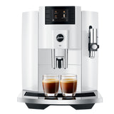 Espressor automat JURA E8 Piano White (EC), rasnita conica P.A.G 2, trei tipuri de extractie, 17 bauturi, duza spumare lapte, meniu limba romana, capacitate preparare 5-16 gr, alb