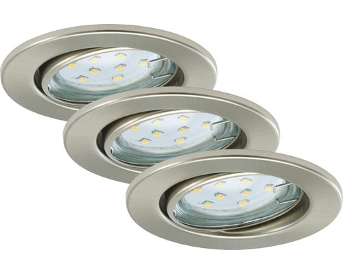 Spoturi Led Incastrate Fit Move Gu10 3w Ø86 Mm, Becuri Led Incluse, Nichel Mat, Pachet 3 Bucati