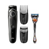 Aparat de tuns barba si parul Braun BT5042, Lame ascutite durabile, 39 setari de lungime, 2 piepteni, aparat de ras Gillette Flexball, Acumulator, Negru/Argintiu