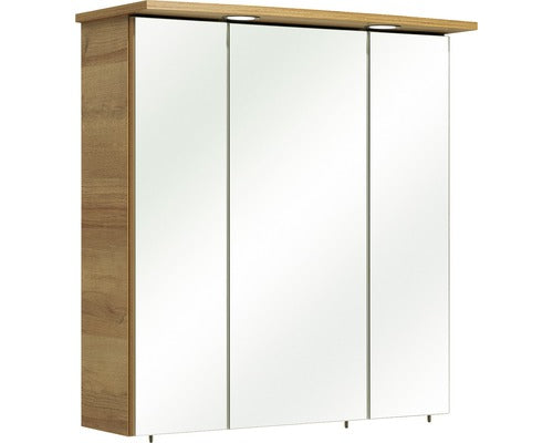 Dulap baie cu oglinda PELIPAL Agira, 3 usi, iluminare LED, PAL, 72x75 cm, alb lucios, IP 44
