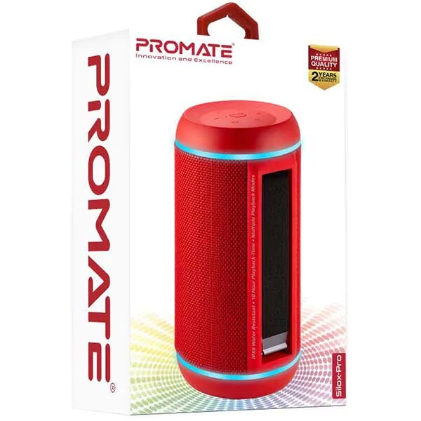 Boxa Portabila PROMATE Silox-Pro, Bluetooth, MicroSD, USB, Radio FM, Waterproof, Rosu