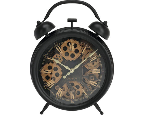 Ceas Desteptator De Perete Cu Cifre Romane Si Roti Dintate, Negru, 39x29x8, 5 Cm