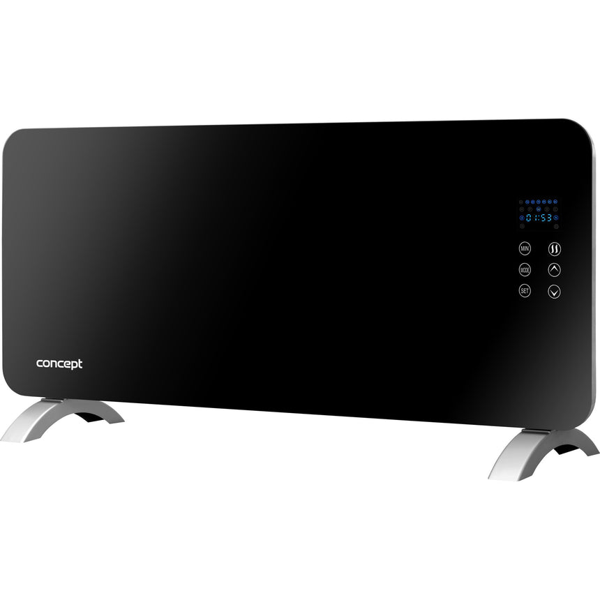 Convector electric de podea Concept KS4000, 2000 W, Telecomanda, 2 trepte, Termostat reglabil, Display LED, Kit montare, Sticla neagra