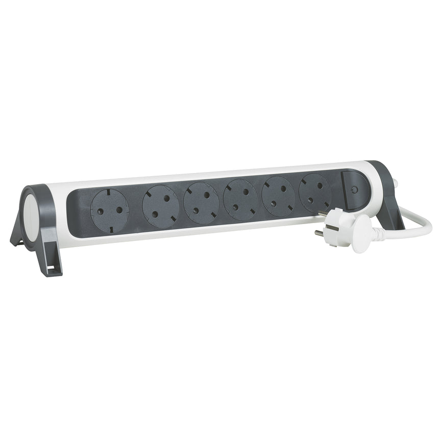 Prelungitor rotativ Legrand Revolution L694533, cu intrerupator iluminat, 6 prize, sectiune cablu 3x1.5mm, cordon 1.5m, Alb/Gri