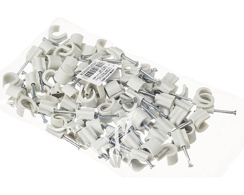 Cleme Clips Fixare Cablu 10-14 Mm, Cu Cui, Pachet 75 Bucati, Culoare Gri