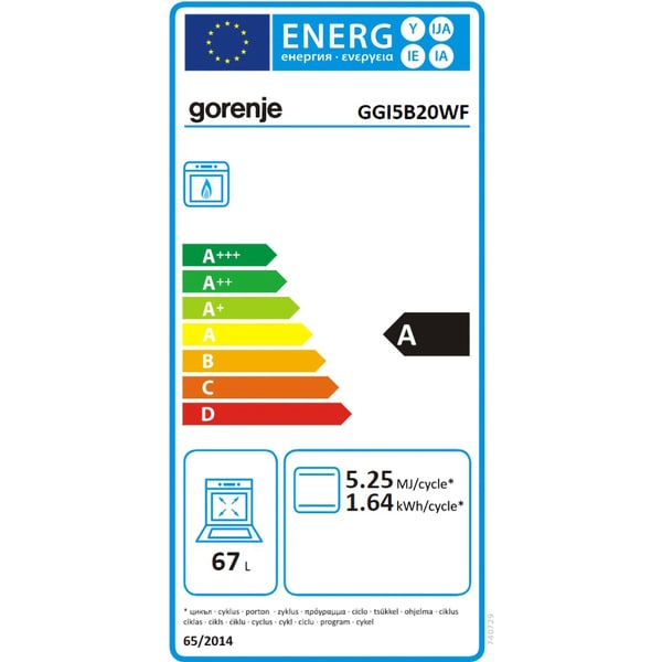 Aragaz GORENJE GGI5B20WF, 4 arzatoare, Gaz, L 50 cm, Alb