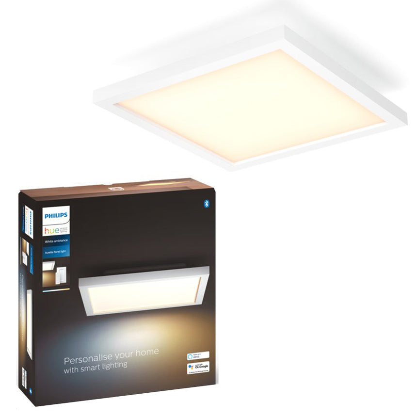 Panoul LED inteligent patrat Philips Hue Aurelle, Bluetooth, 19W, 1940 lm, lumina ambianta alba (2200-6500K), 30cm, Aluminiu, Alb, Intrerupator cu variator inclus