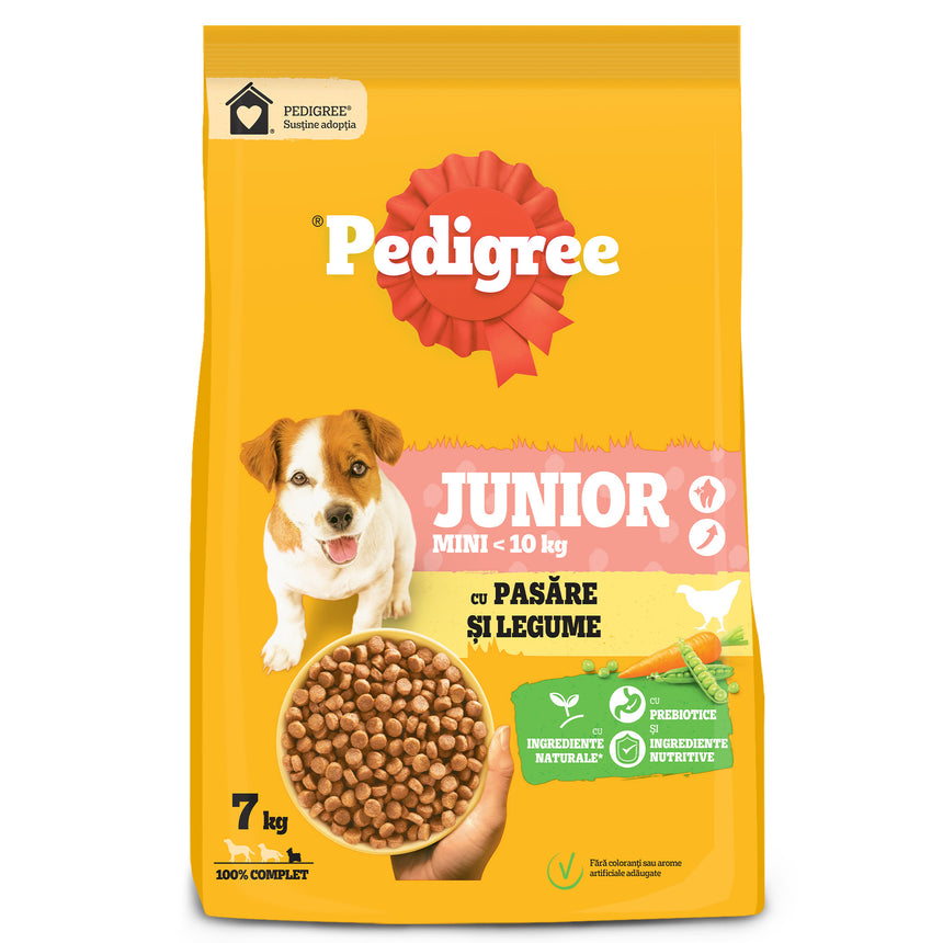 Hrana uscata pentru caini Juniori talie mica Pedigree, cu pasare si legume, 7 Kg