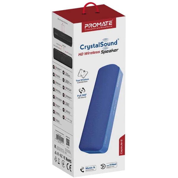 Boxa Portabila PROMATE Capsule-2, Bluetooth, MicroSD, Albastru