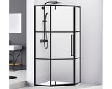 Paravan de dus pentagonal Belform Infinity 27CB2934, 1 usa batanta, geam 6mm, cu dungi negre, profil negru mat, 90x90x200 cm