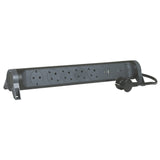 Prelungitor rotativ Legrand Revolution L694514, USB tip A si C, 3A-5V 15W, 5 prize, protectie supratensiune, intrerupator iluminat, indicator LED, sectiune cablu 3x1.5mm, cordon 1.5m, Negru/Gri inchis