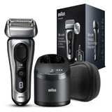 Aparat de ras electric Braun Series 8 8467cc Wet&Dry, 30.000 de actiuni de taiere, 4 elemente de taiere, SensoFlex, AutoSense, Statie de curatare si incarcare, Trusa de voiaj, Argintiu