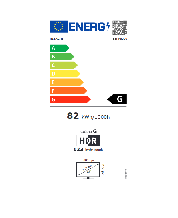Televizor LED Smart HITACHI 55HK5300, Ultra HD 4K, 139 cm, Clasa G, Negru