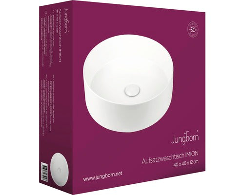 Lavoar Rotund Jungborn Imion, Montaj pe Blat, 40 cm, Alb