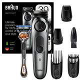 Aparat de tuns barba Braun Beard Trimmer BT7220 Wet&Dry, AutoSense, buton rotativ de precizie, lame de metal, 2 piepteni, 2 accesorii extra, Statie de incarcare, Aparat de ras Gillette, Saculet de voiaj, Gri